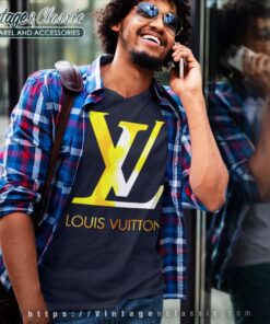Louis Vuitton Gold Logo Luxury V Neck TShirt