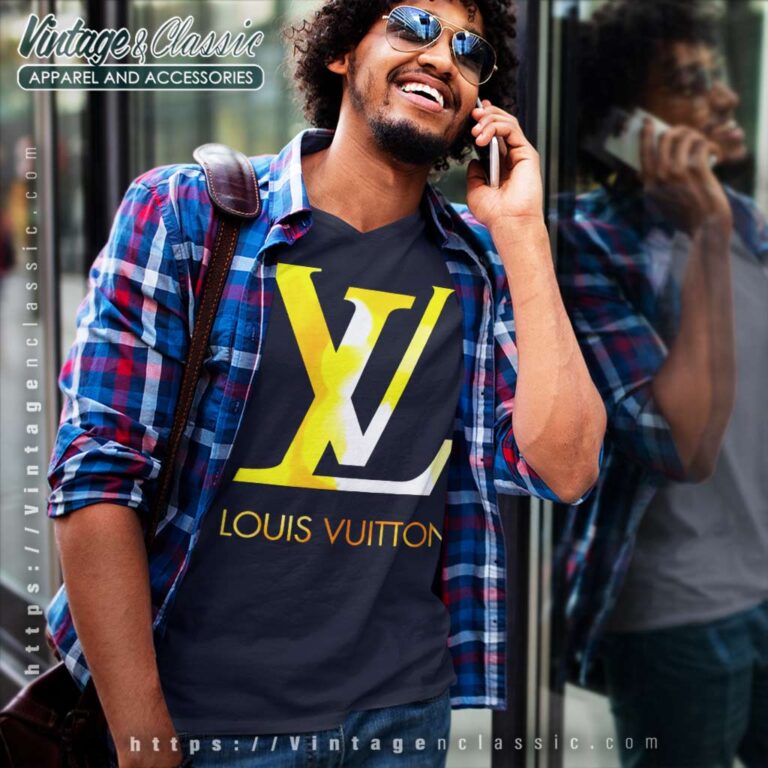 Louis Vuitton Gold Logo Luxury V Neck TShirt Louis Vuitton Gold Logo Luxury V Neck TShirt