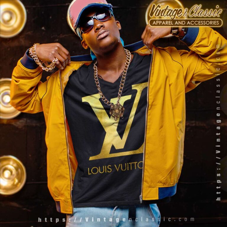 Louis Vuitton Logo Gold V Neck TShirt Louis Vuitton Logo Gold V Neck TShirt