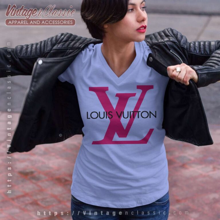 Louis Vuitton LV Pink Logo V Neck TShirt Louis Vuitton LV Pink Logo V Neck TShirt