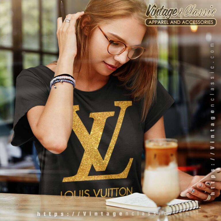 Louis Vuitton Sparkling Gold Logo Women TShirt Louis Vuitton Sparkling Gold Logo Women TShirt