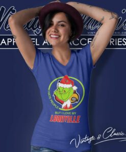Louisville Cardinals Ncaa Christmas Grinch Shirt I Hate People But I Love My Louisville V Neck TShirt