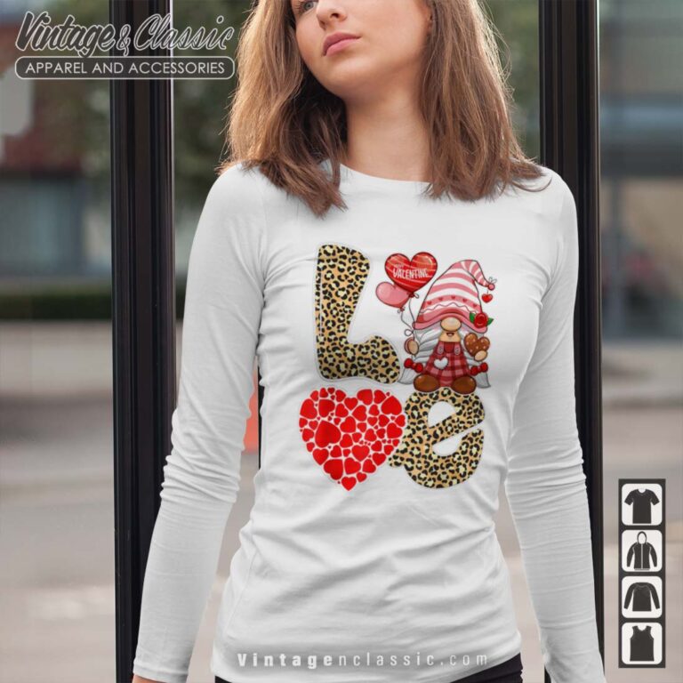 Love Heart Gnome Leopard Cheetah Valentines Longsleeves Love Heart Gnome Leopard Cheetah Valentines Longsleeves