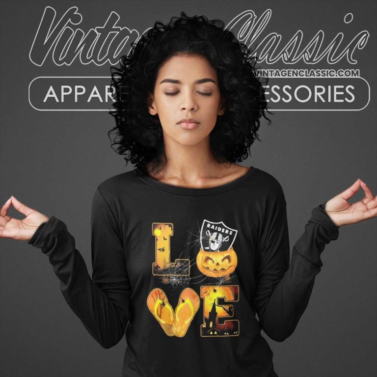 Love Las Vegas Raiders Pumpkin Flip Flops Halloween Long Sleeve Tee Love Las Vegas Raiders Pumpkin Flip Flops Halloween Long Sleeve Tee