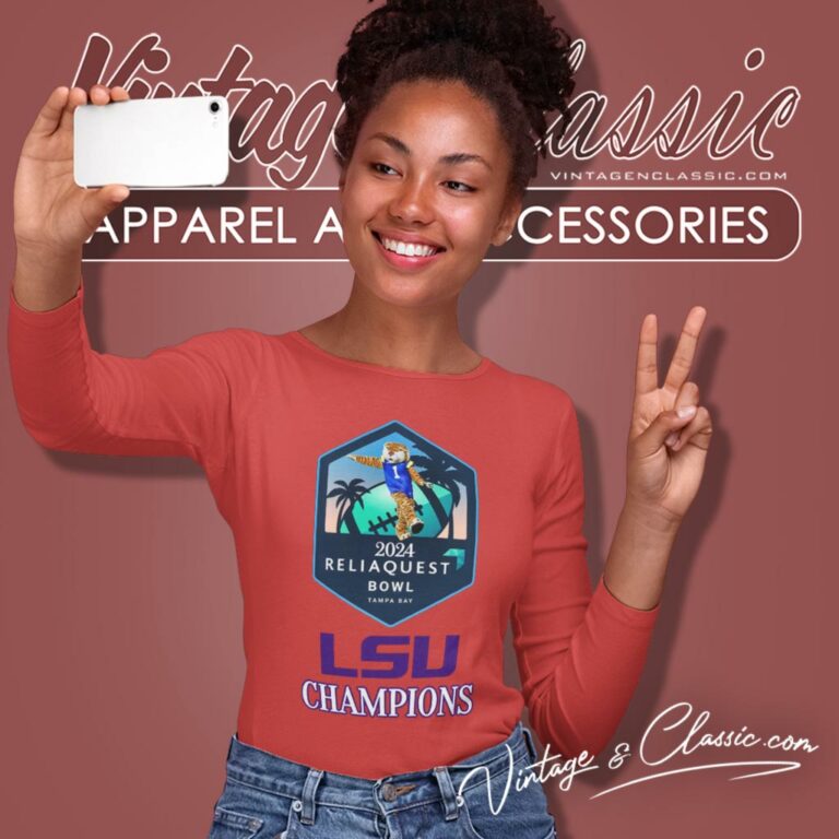 Lsu Tigers Champions 2024 Reliaquest Bowl Tampa Bay Mascot Long Sleeve Tee Lsu Tigers Champions 2024 Reliaquest Bowl Tampa Bay Mascot Long Sleeve Tee
