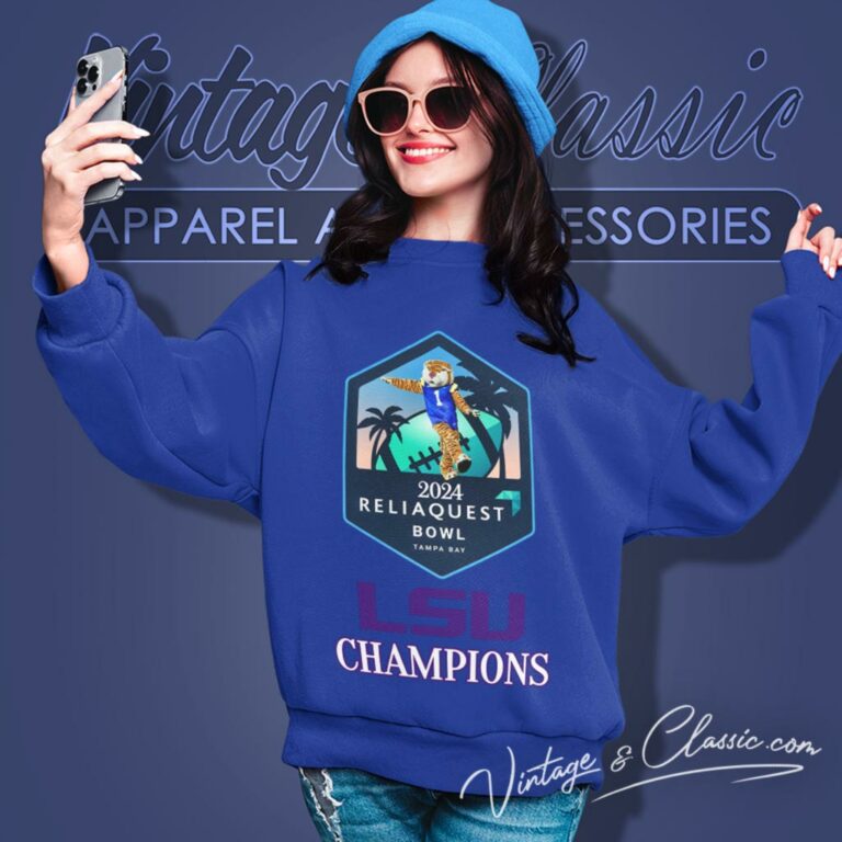 Lsu Tigers Champions 2024 Reliaquest Bowl Tampa Bay Mascot Sweatshirt Lsu Tigers Champions 2024 Reliaquest Bowl Tampa Bay Mascot Sweatshirt