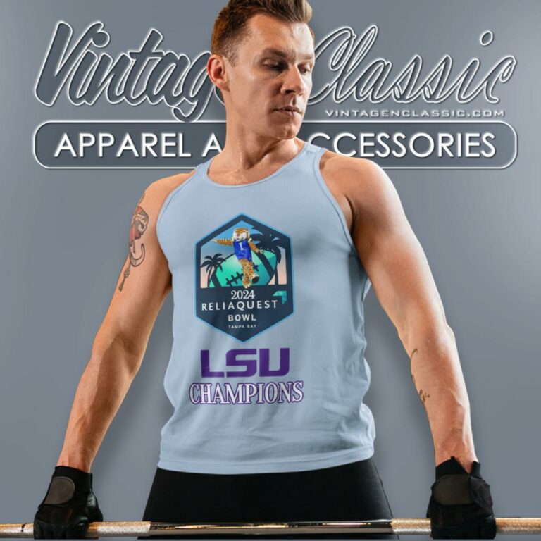 Lsu Tigers Champions 2024 Reliaquest Bowl Tampa Bay Mascot Tank Top Racerback Lsu Tigers Champions 2024 Reliaquest Bowl Tampa Bay Mascot Tank Top Racerback