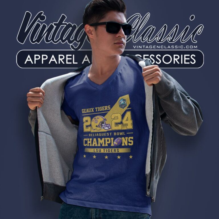 Lsu Tigers Skyline 2023 2024 Reliaquest Bowl Champions Geaux Tigers V Neck TShirt Lsu Tigers Skyline 2023 2024 Reliaquest Bowl Champions Geaux Tigers V Neck TShirt