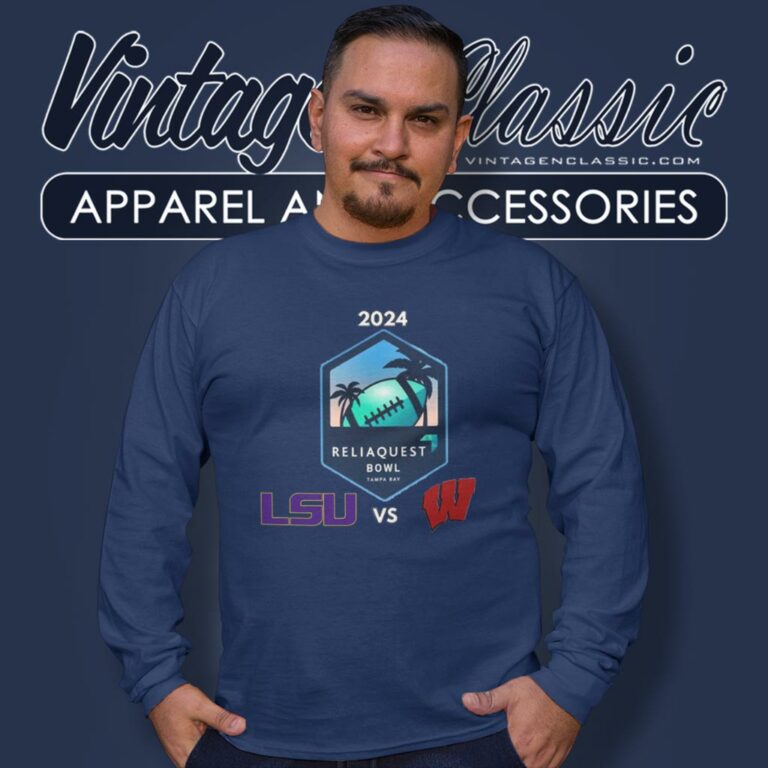 Lsu Vs Wisconsin Football 2024 Reliaquest Bowl Logo Matchup Long Sleeve Tee Lsu Vs Wisconsin Football 2024 Reliaquest Bowl Logo Matchup Long Sleeve Tee