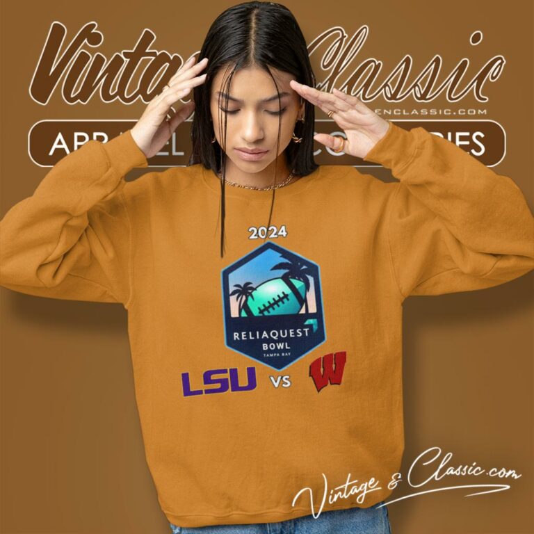 Lsu Vs Wisconsin Football 2024 Reliaquest Bowl Logo Matchup Sweatshirt Lsu Vs Wisconsin Football 2024 Reliaquest Bowl Logo Matchup Sweatshirt