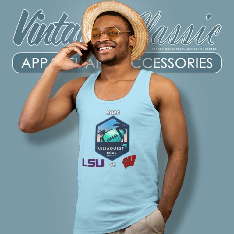 Lsu Vs Wisconsin Football 2024 Reliaquest Bowl Logo Matchup Tank Top Racerback Lsu Vs Wisconsin Football 2024 Reliaquest Bowl Logo Matchup Tank Top Racerback