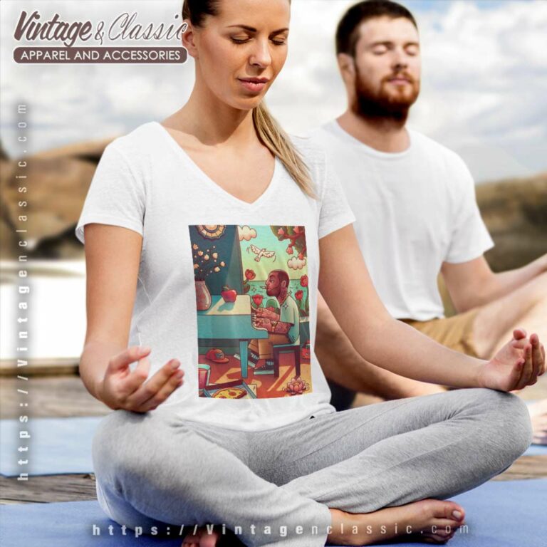 Mac Miller Playing Piano V Neck TShirt Mac Miller Playing Piano V Neck TShirt