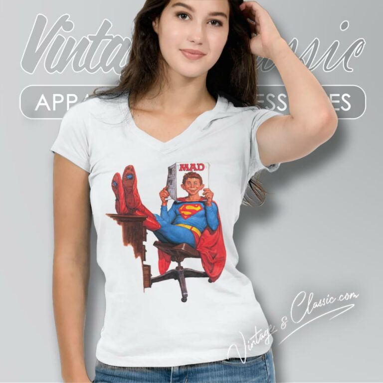 Mad Magazine Superman V Neck TShirt Mad Magazine Superman V Neck TShirt