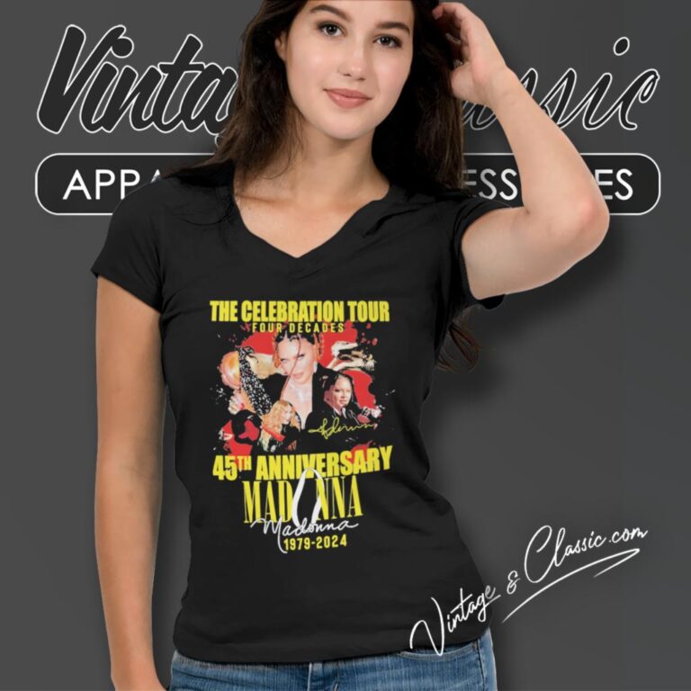Madonna 45th Anniversary 1979 2024 V Neck TShirt Madonna 45th Anniversary 1979 2024 V Neck TShirt
