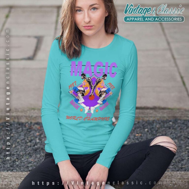 Magic Johnson La Lakers Back To Back Champions Long Sleeve Tee Magic Johnson La Lakers Back To Back Champions Long Sleeve Tee