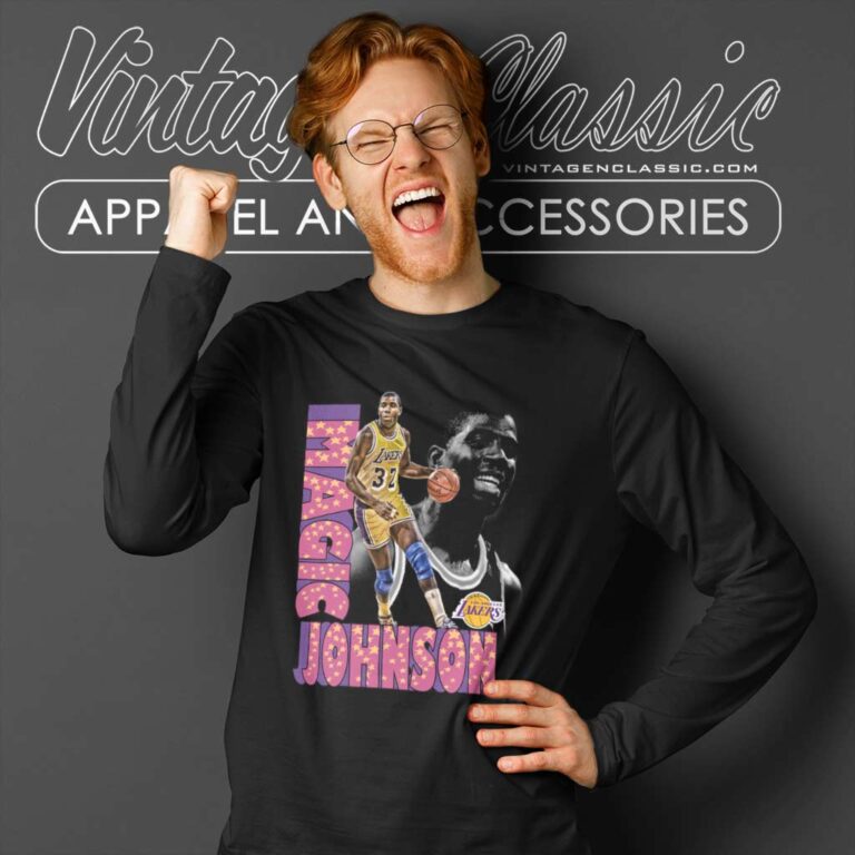 Magic Johnson Los Angeles Lakers Basketball Long Sleeve Tee Magic Johnson Los Angeles Lakers Basketball Long Sleeve Tee