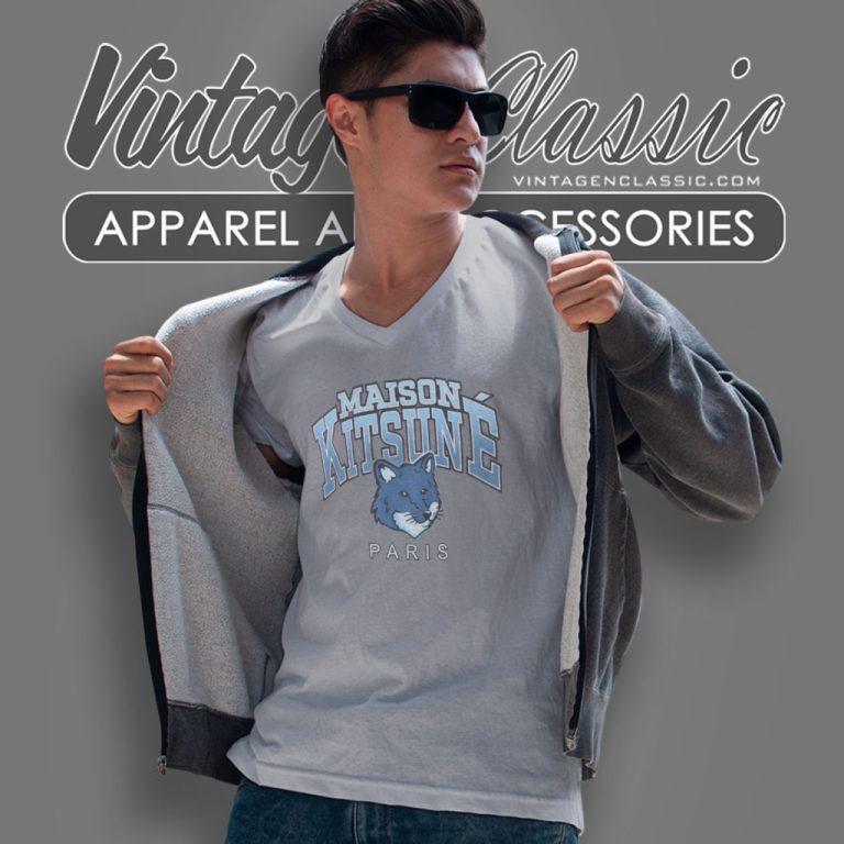 Maison Kitsune Campus Fox V Neck TShirt Maison Kitsune Campus Fox V Neck TShirt