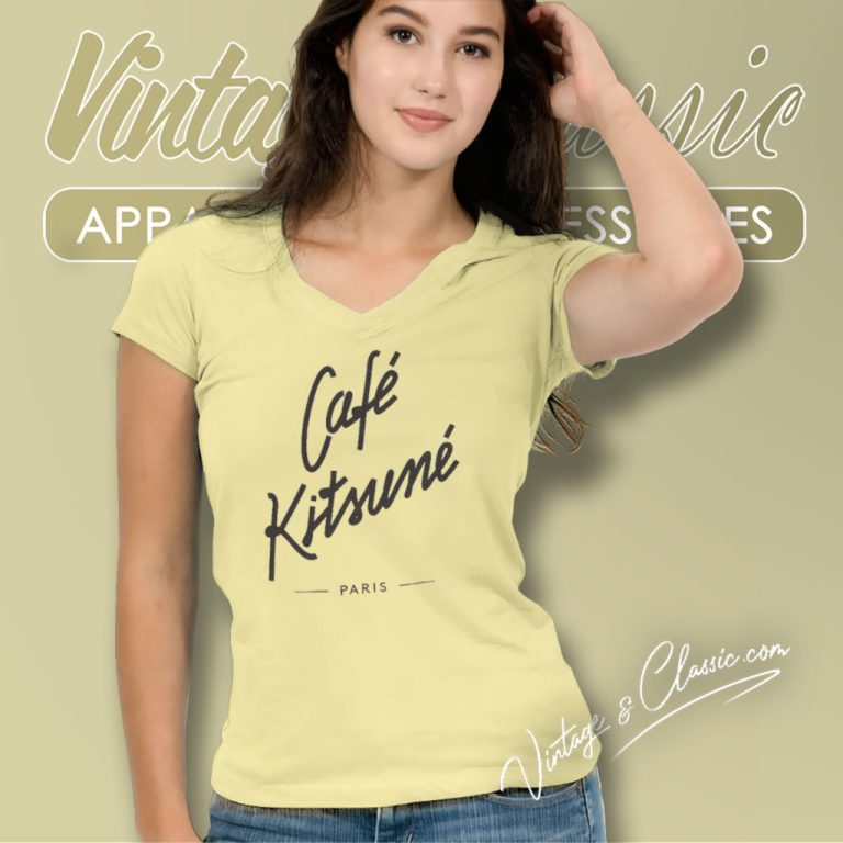 Maison Kitsune Shirt Cafe Kitsune V Neck TShirt Maison Kitsune Shirt Cafe Kitsune V Neck TShirt