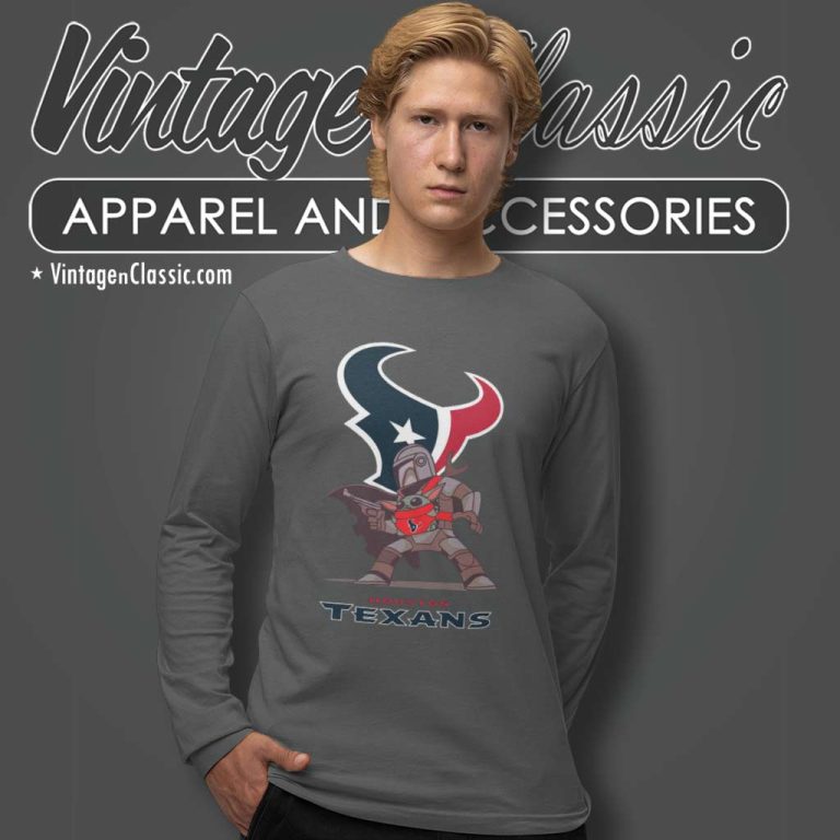 Mandalorian Baby Yoda Houston Texans Long Sleeve Tee Mandalorian Baby Yoda Houston Texans Long Sleeve Tee