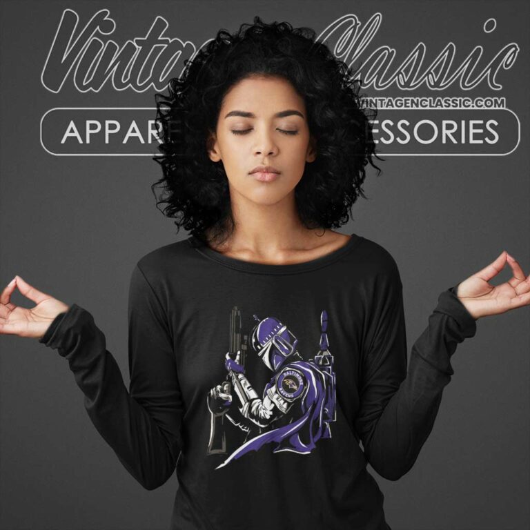 Mandalorian Baltimore Ravens Football Long Sleeve Tee Mandalorian Baltimore Ravens Football Long Sleeve Tee