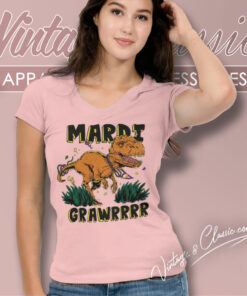 Mardi Gras Dinosaur T Rex Grawr Shirt 5 Mardi Gras Dinosaur T Rex Grawr V Neck TShirt