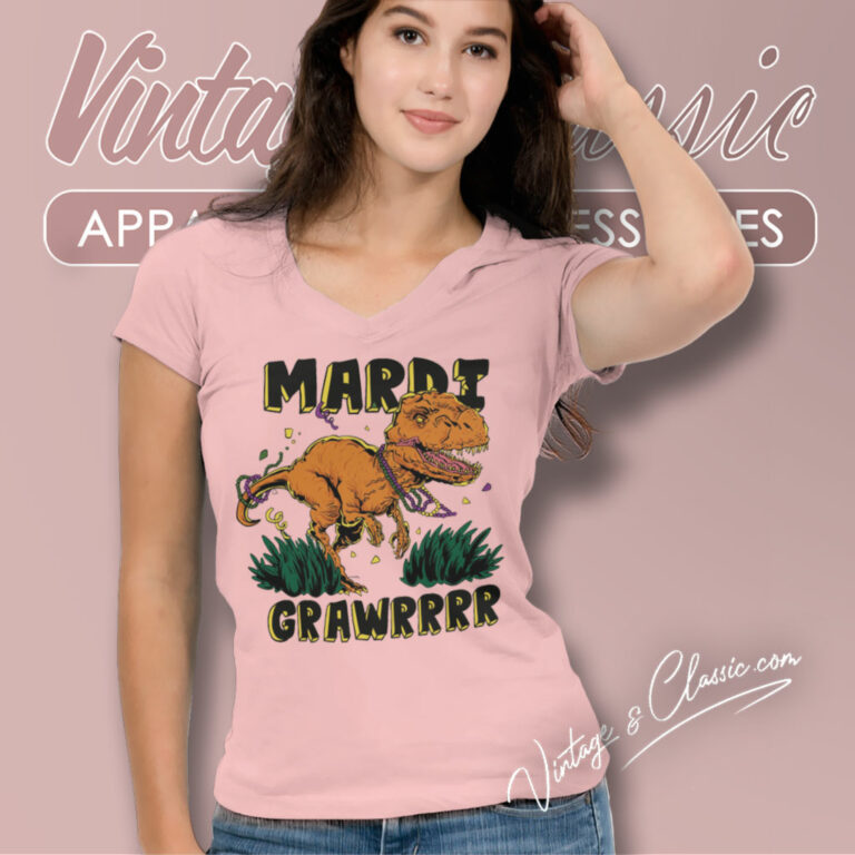 Mardi Gras Dinosaur T Rex Grawr V Neck TShirt Mardi Gras Dinosaur T Rex Grawr V Neck TShirt