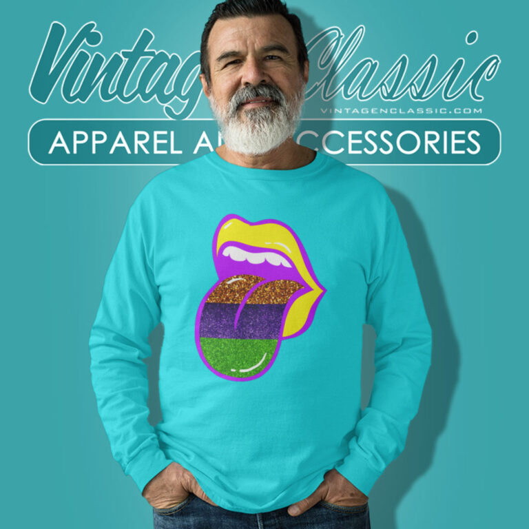 Mardi Gras Glitter Lips And Tongue Long Sleeve Tee Mardi Gras Glitter Lips And Tongue Long Sleeve Tee