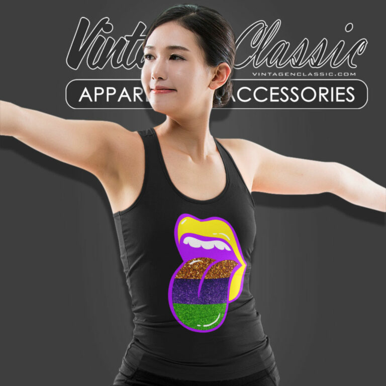 Mardi Gras Glitter Lips And Tongue Tank Top Racerback Mardi Gras Glitter Lips And Tongue Tank Top Racerback