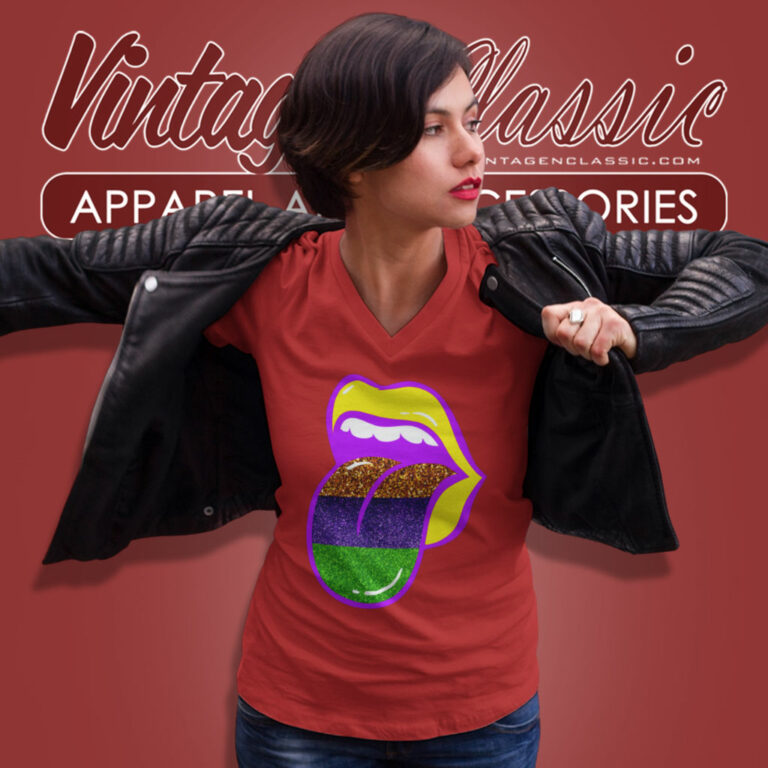 Mardi Gras Glitter Lips And Tongue V Neck TShirt Mardi Gras Glitter Lips And Tongue V Neck TShirt