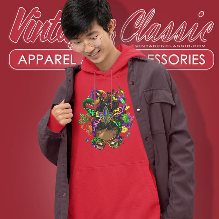 Mardi Gras Shirt Afro Messy Bun Black Women Hoodie Mardi Gras Shirt Afro Messy Bun Black Women Hoodie