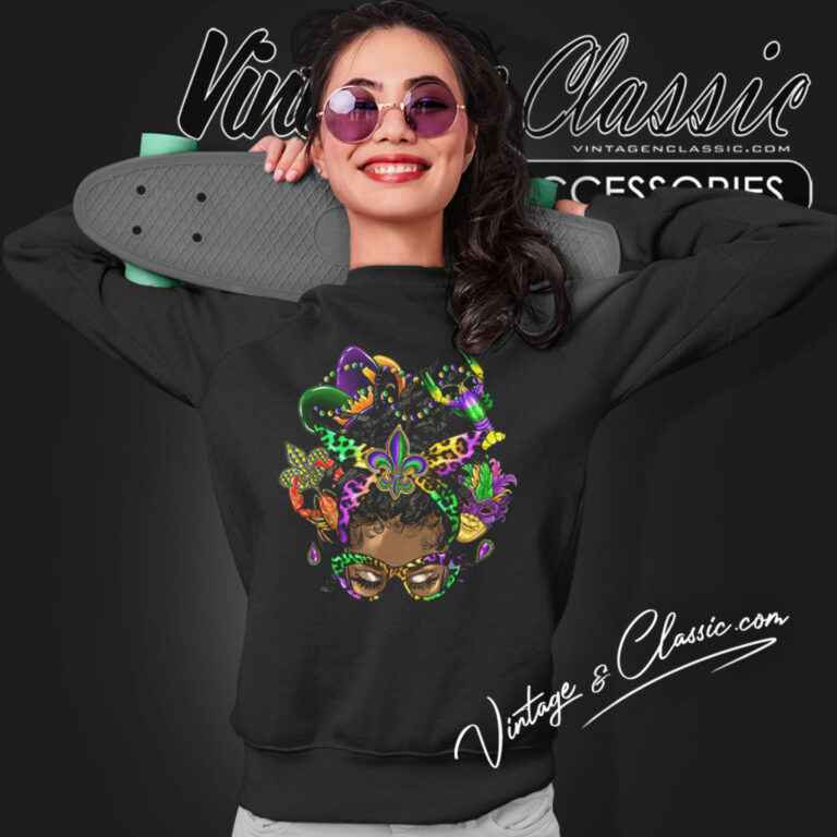 Mardi Gras Shirt Afro Messy Bun Black Women Sweatshirt Mardi Gras Shirt Afro Messy Bun Black Women Sweatshirt