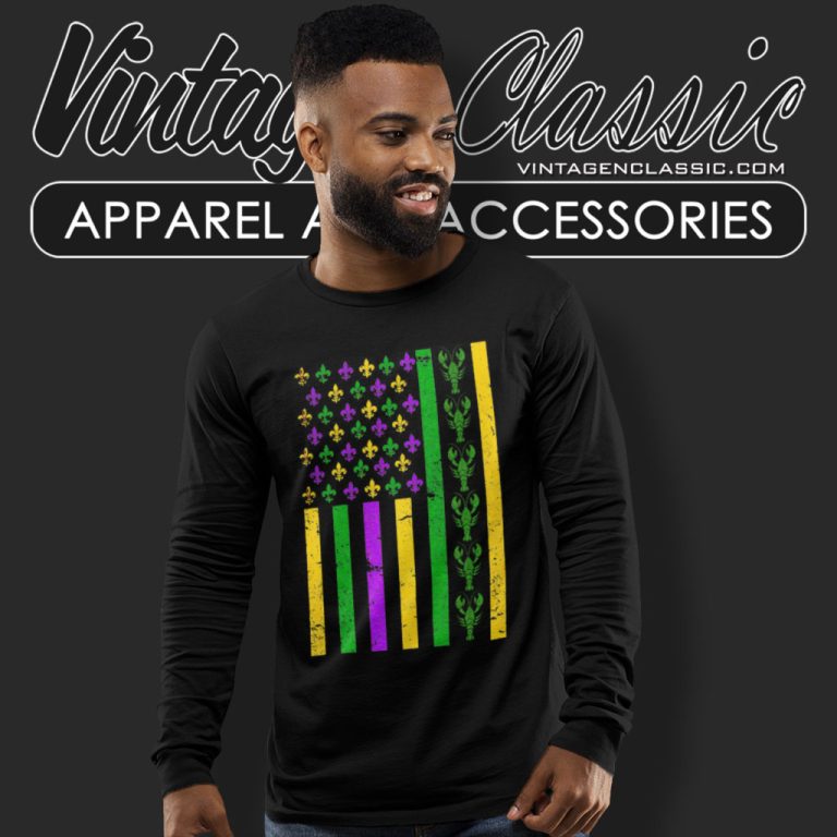 Mardi Gras Shirt American Flag Crawfish Long Sleeve Tee Mardi Gras Shirt American Flag Crawfish Long Sleeve Tee