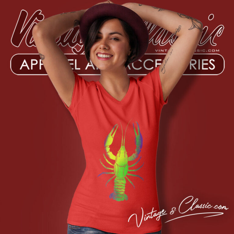 Mardi Gras Shirt Big Crawfish Design V Neck TShirt Mardi Gras Shirt Big Crawfish Design V Neck TShirt