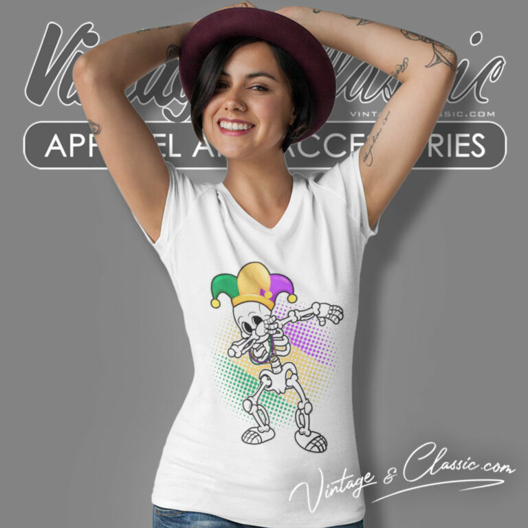 Mardi Gras Shirt Dabbing Skeleton V Neck TShirt Mardi Gras Shirt Dabbing Skeleton V Neck TShirt