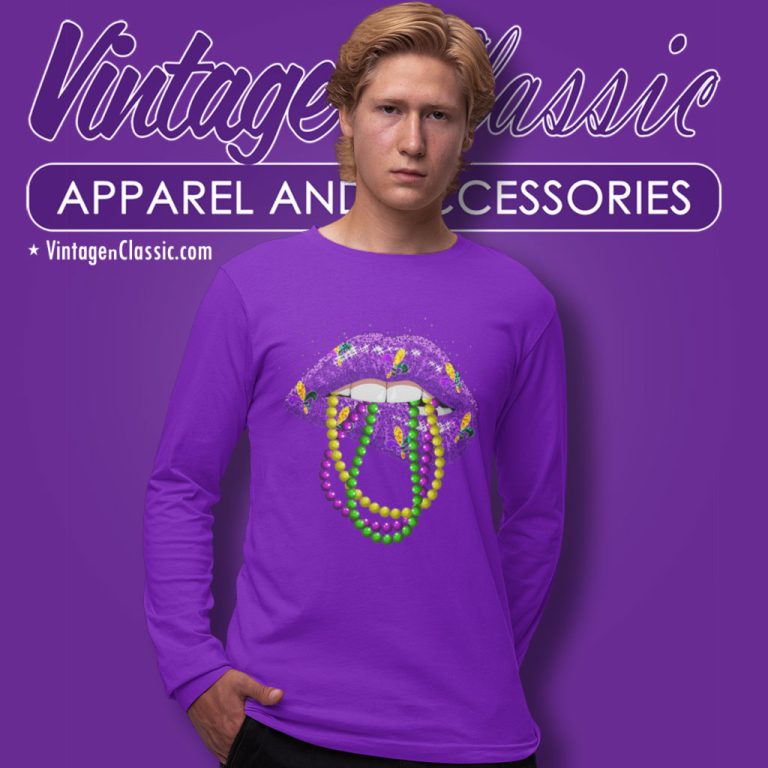 Mardi Gras Shirt Glitter Lips Beads Fleur De Lis Long Sleeve Tee Mardi Gras Shirt Glitter Lips Beads Fleur De Lis Long Sleeve Tee