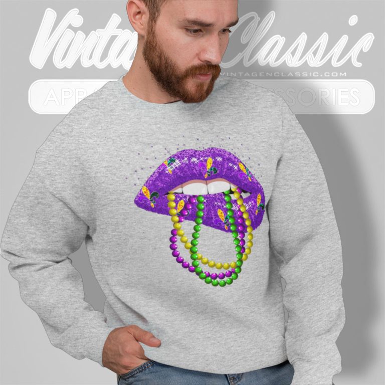 Mardi Gras Shirt Glitter Lips Beads Fleur De Lis Sweatshirt Mardi Gras Shirt Glitter Lips Beads Fleur De Lis Sweatshirt