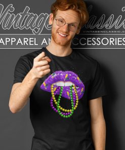Mardi Gras Shirt Glitter Lips Beads Fleur De Lis T Shirt