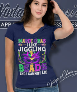 Mardi Gras Shirt I Like Jiggling Beads And I Cannot Lie V Neck TShirt