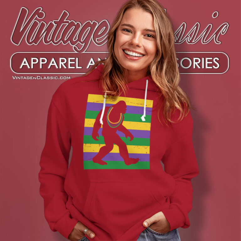 Mardi Gras Shirt Sasquatch Bigfoot With Beads Hoodie Mardi Gras Shirt Sasquatch Bigfoot With Beads Hoodie