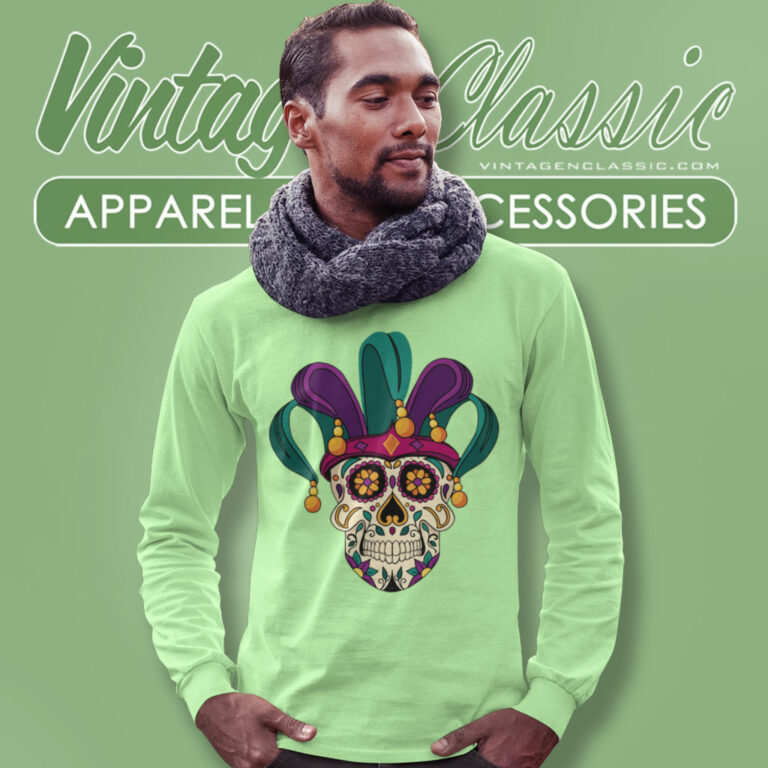 Mardi Gras Shirt Sugar Skull Jester Long Sleeve Tee Mardi Gras Shirt Sugar Skull Jester Long Sleeve Tee