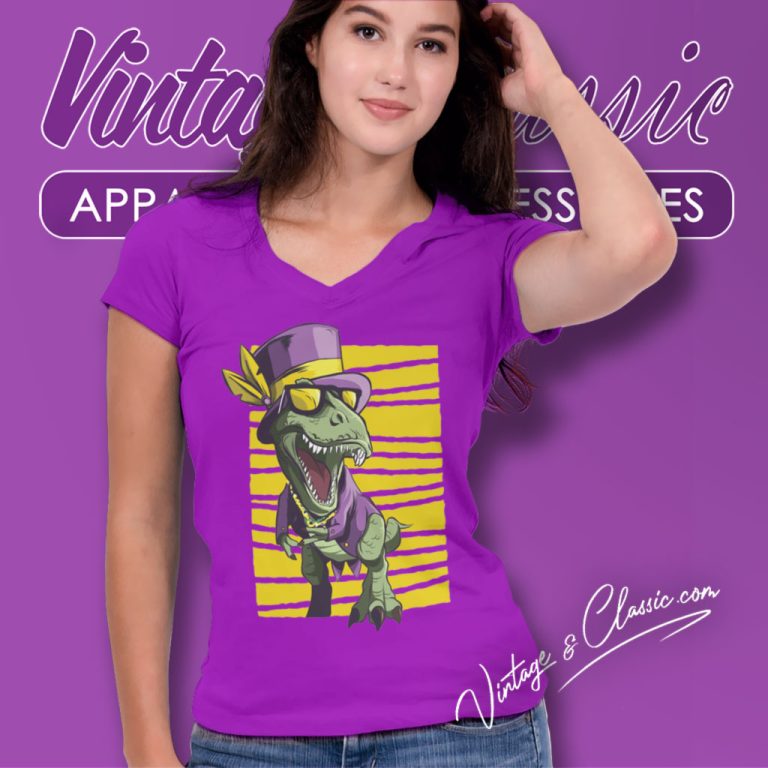 Mardi Gras Trex Dinosaur V Neck TShirt Mardi Gras Trex Dinosaur V Neck TShirt