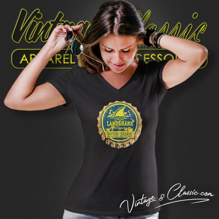 Margaritaville Landshark Beer Bottle Cap V Neck TShirt Margaritaville Landshark Beer Bottle Cap V Neck TShirt
