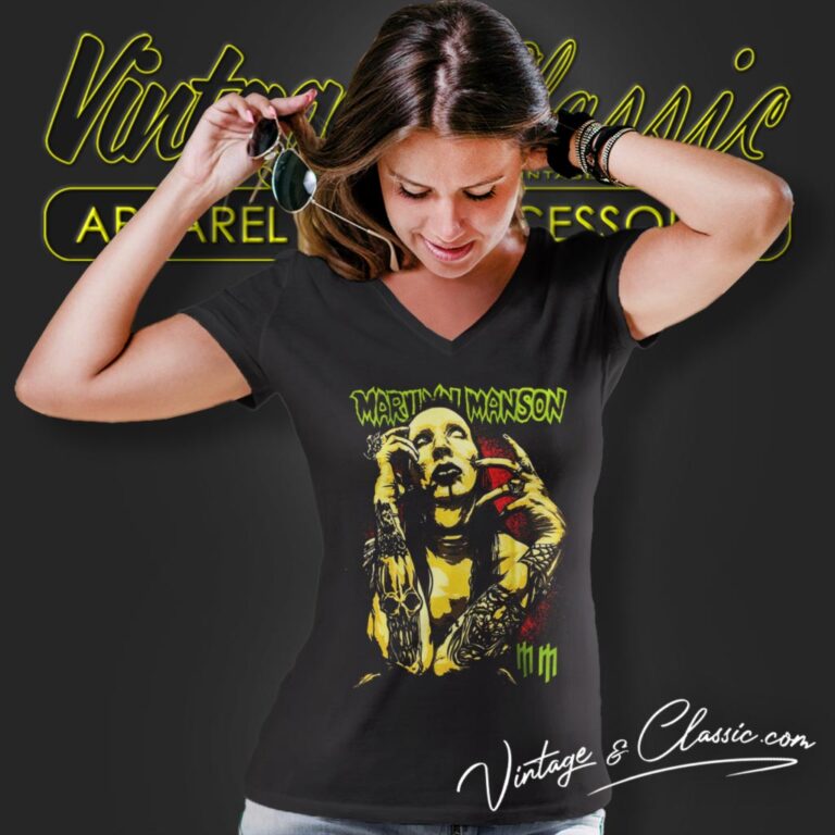 Marilyn Manson Classic Rock V Neck TShirt Marilyn Manson Classic Rock V Neck TShirt