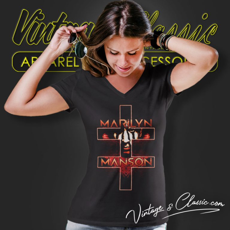 Marilyn Manson Double Cross Tour V Neck TShirt Marilyn Manson Double Cross Tour V Neck TShirt