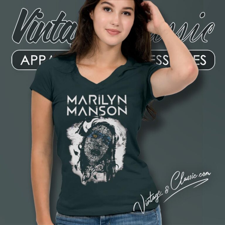 Marilyn Manson Gothic Style V Neck TShirt Marilyn Manson Gothic Style V Neck TShirt