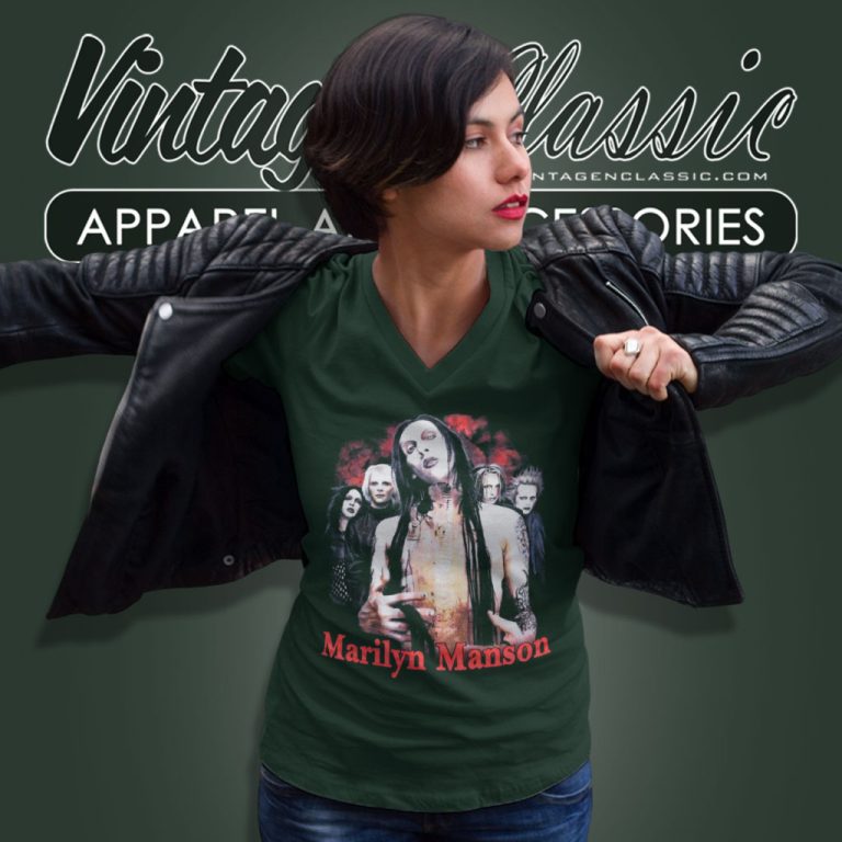 Marilyn Manson Ozzfest 2001 Tour V Neck TShirt Marilyn Manson Ozzfest 2001 Tour V Neck TShirt