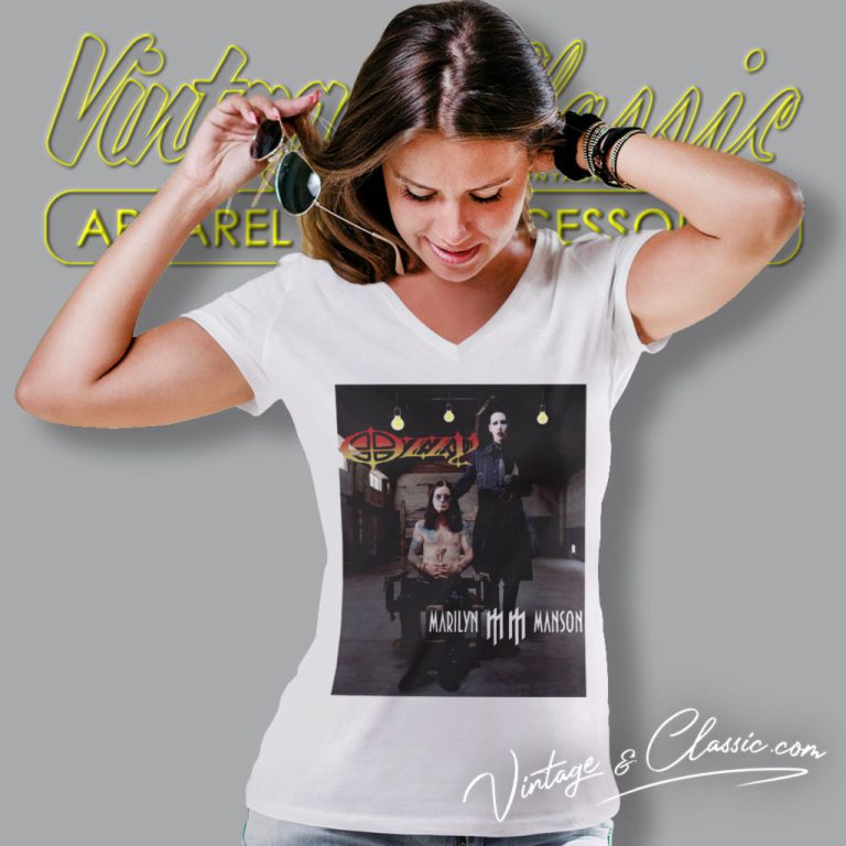 Marilyn Manson Ozzy Osbourne Concert V Neck TShirt Marilyn Manson Ozzy Osbourne Concert V Neck TShirt