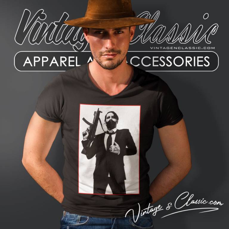 Marilyn Manson Shirt Billboard Logo Ex Tour V Neck TShirt Marilyn Manson Shirt Billboard Logo Ex Tour V Neck TShirt