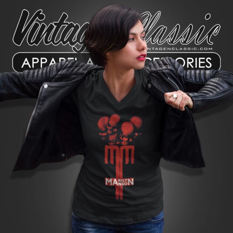 Marilyn Manson Skull Cross V Neck TShirt Marilyn Manson Skull Cross V Neck TShirt