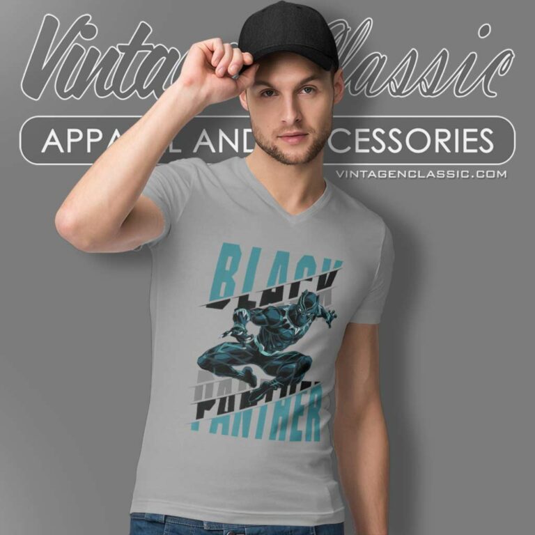 Marvel Black Panther Jumping V Neck TShirt Marvel Black Panther Jumping V Neck TShirt
